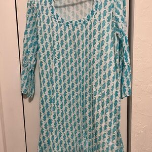 Aqua Seahorse Print Long Sleeve Dress